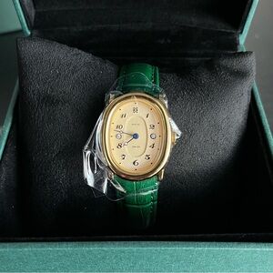 New PASCAL Oval Bubble Diamond Watch (24mm x 30mm) in Lush Green and Gold Steel